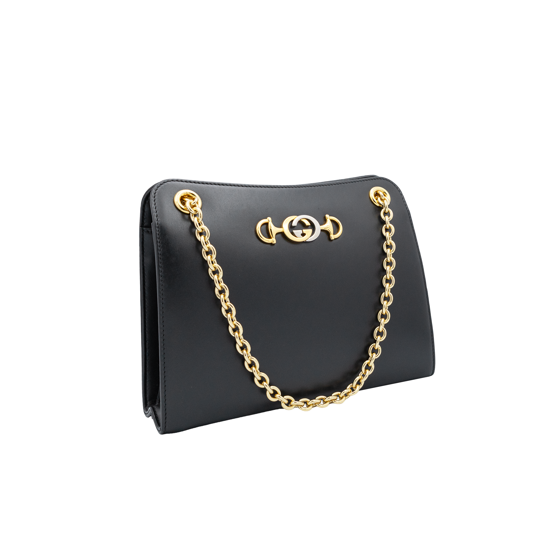 Gucci Zumi Chain Shoulder Bag - Black Leather 