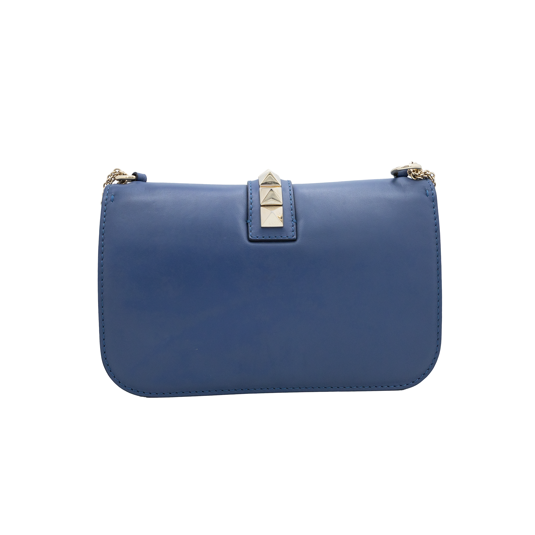 Valentino Blue Leather Medium Rockstud Glam Lock Flap Bag 