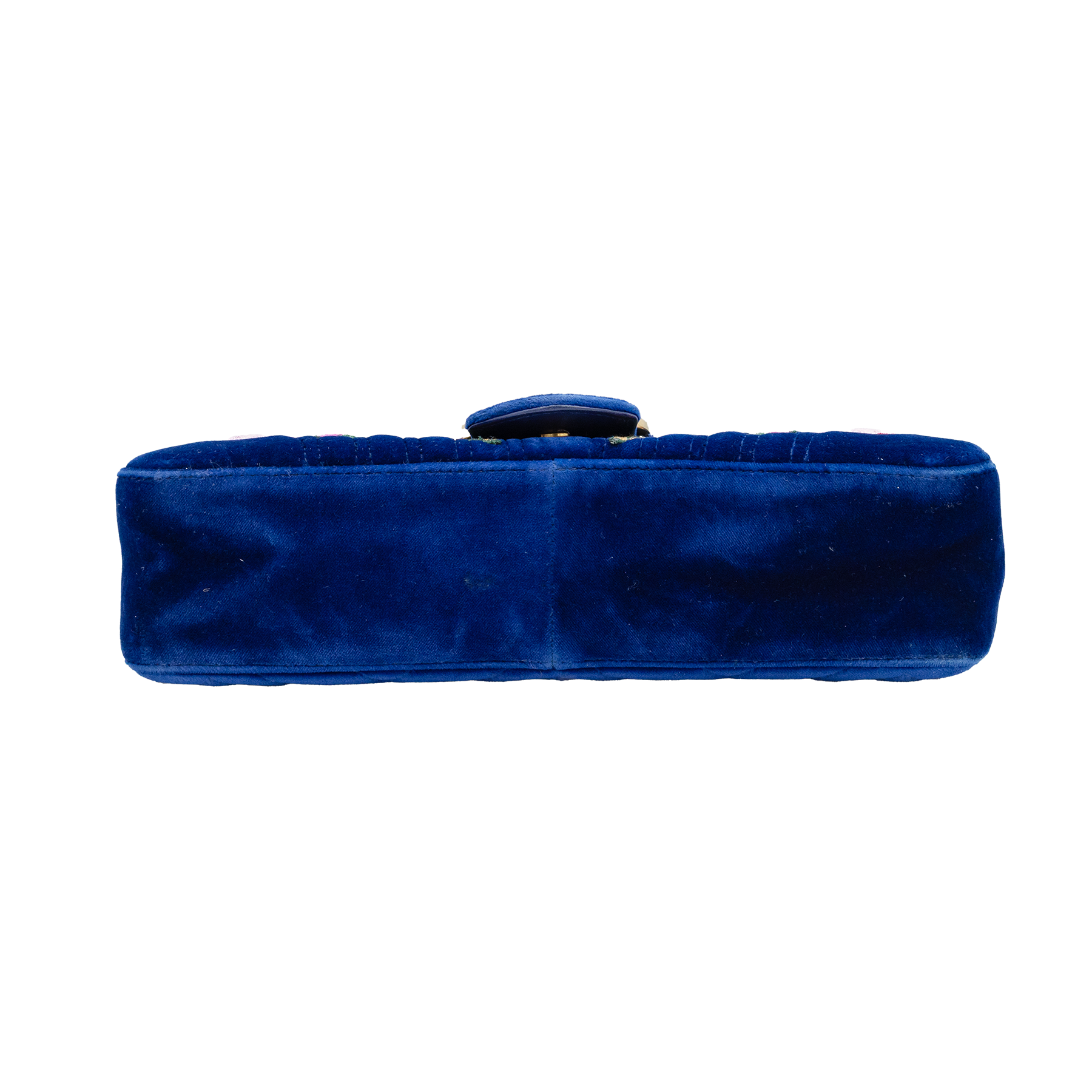 Gucci Blue Matelassé Velvet Floral Modern Embroidered GG Marmont Shoulder Bag 