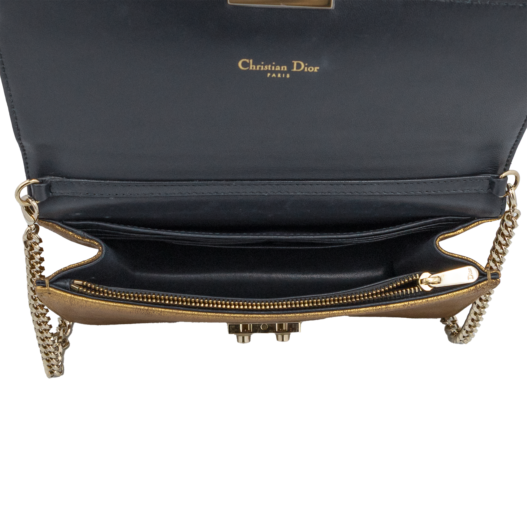 Dior Metallic Gold Crinkled Leather Miss Flap Shoulder Bag 