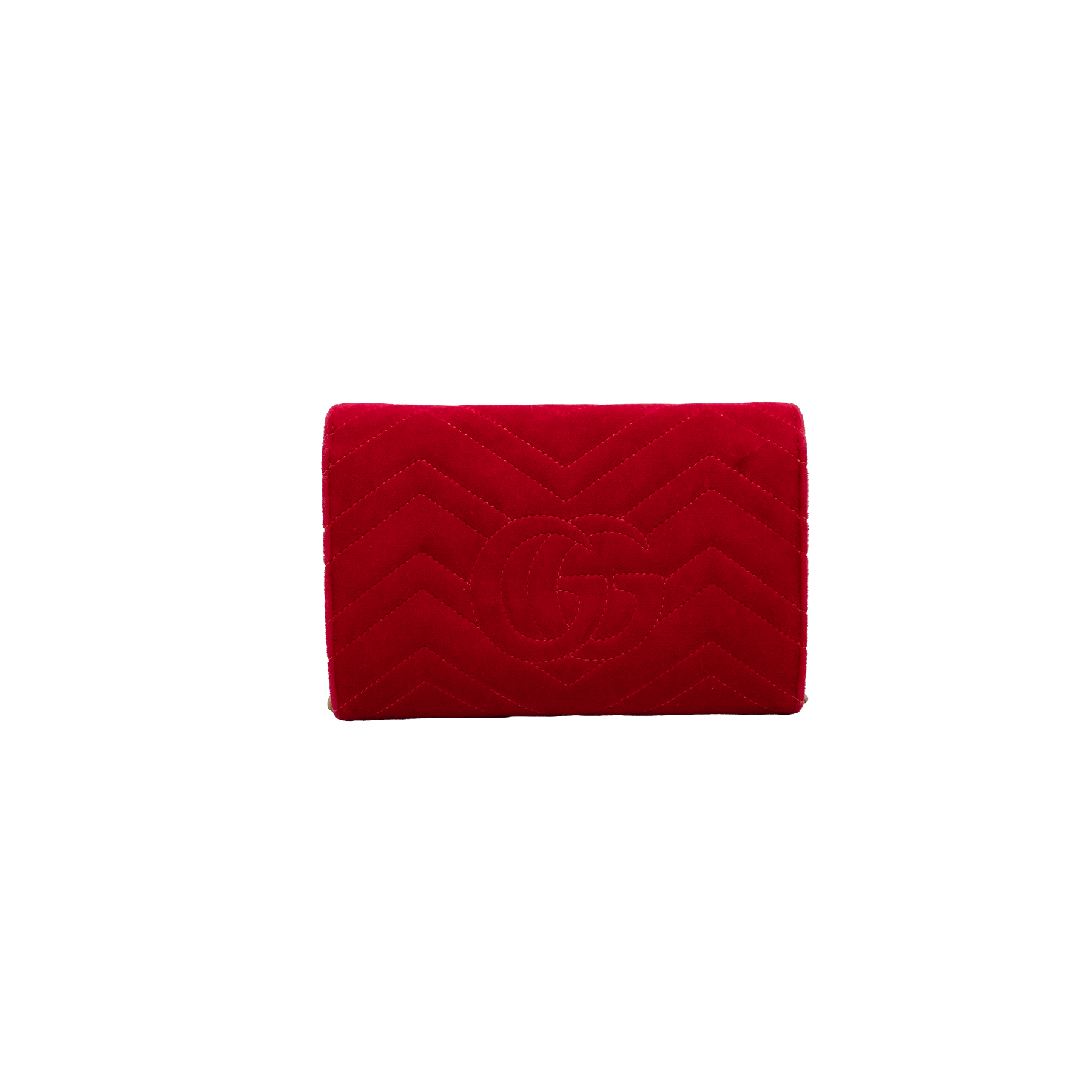 Gucci Red GG Marmont Velvet Matelassé Mini Chain Wallet 