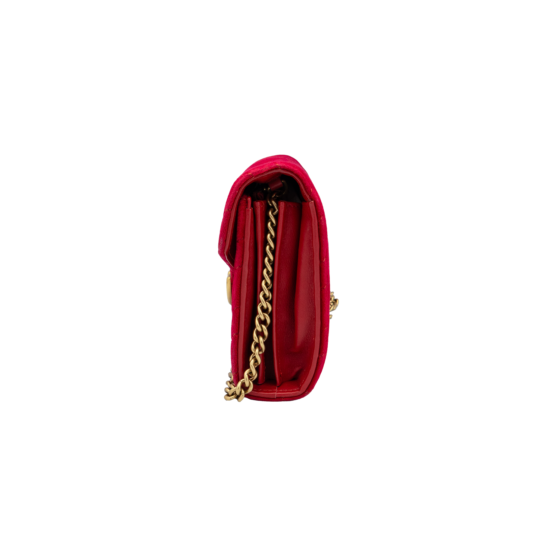 Gucci Red GG Marmont Velvet Matelassé Mini Chain Wallet 