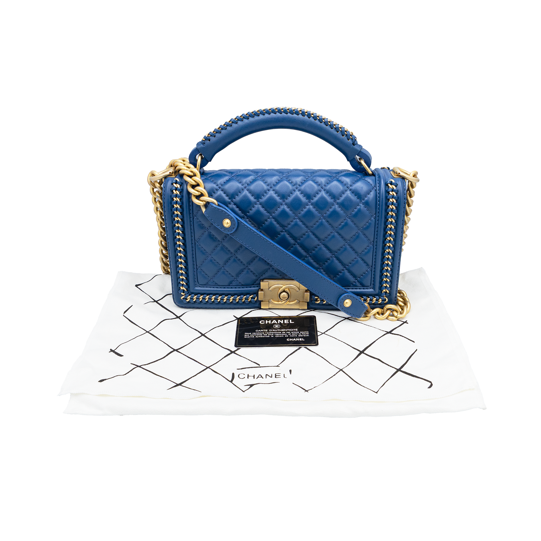 Chanel Boy Blue Quilted Chain Top Handle Bag 