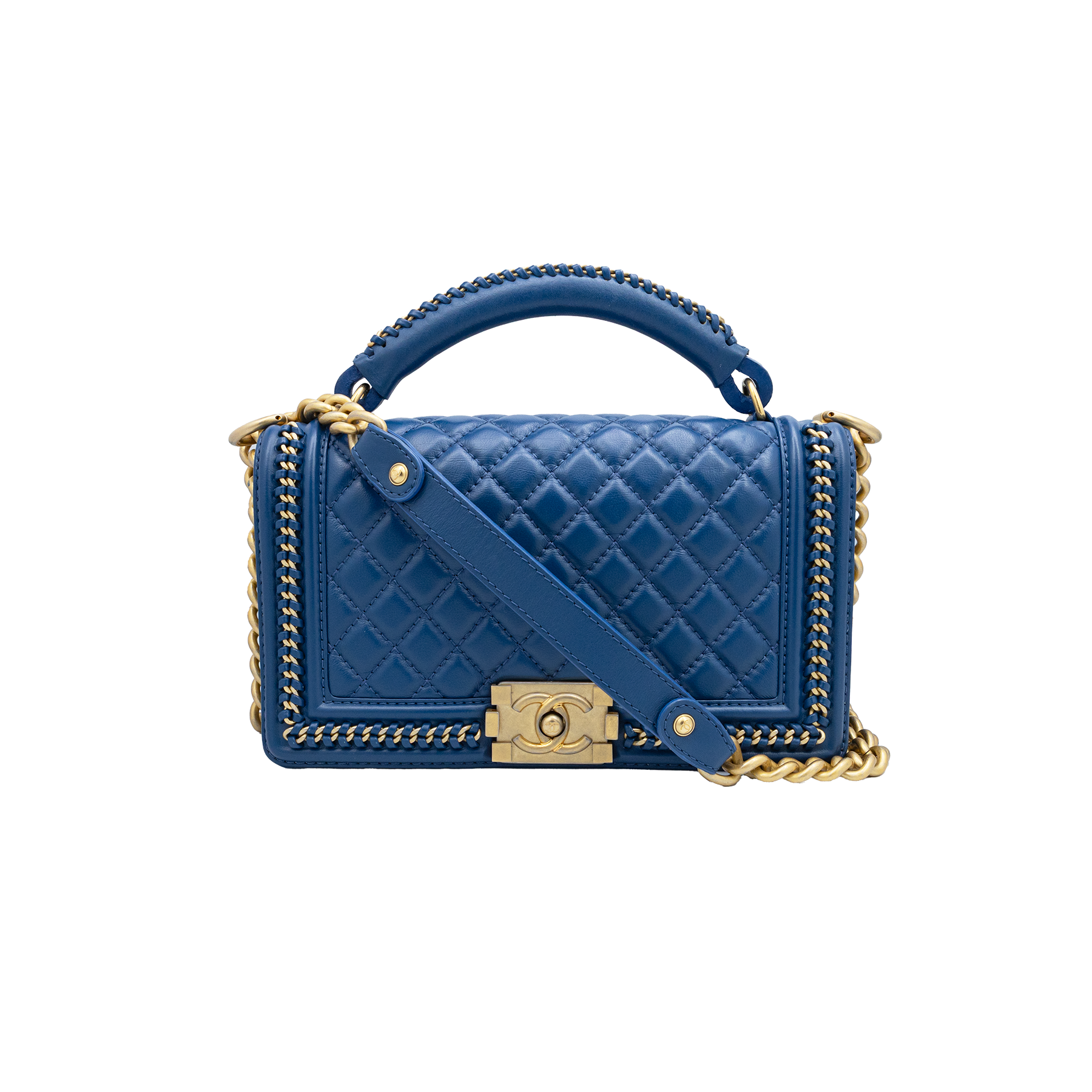 Chanel Boy Blue Quilted Chain Top Handle Bag 
