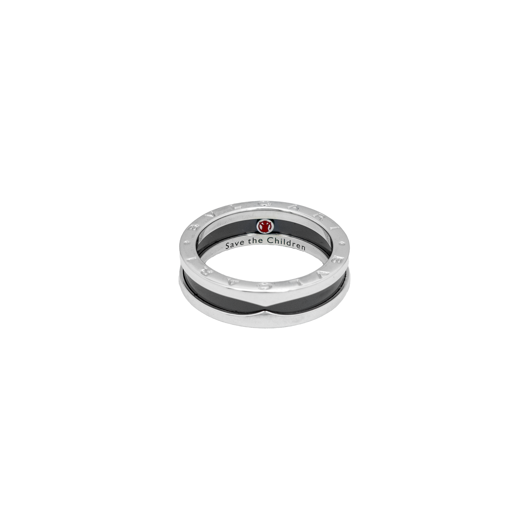 Bvlgari B.Zero1 Save The Children Sterling Silver Ring With Black Ceramic Inlay - Size 63 