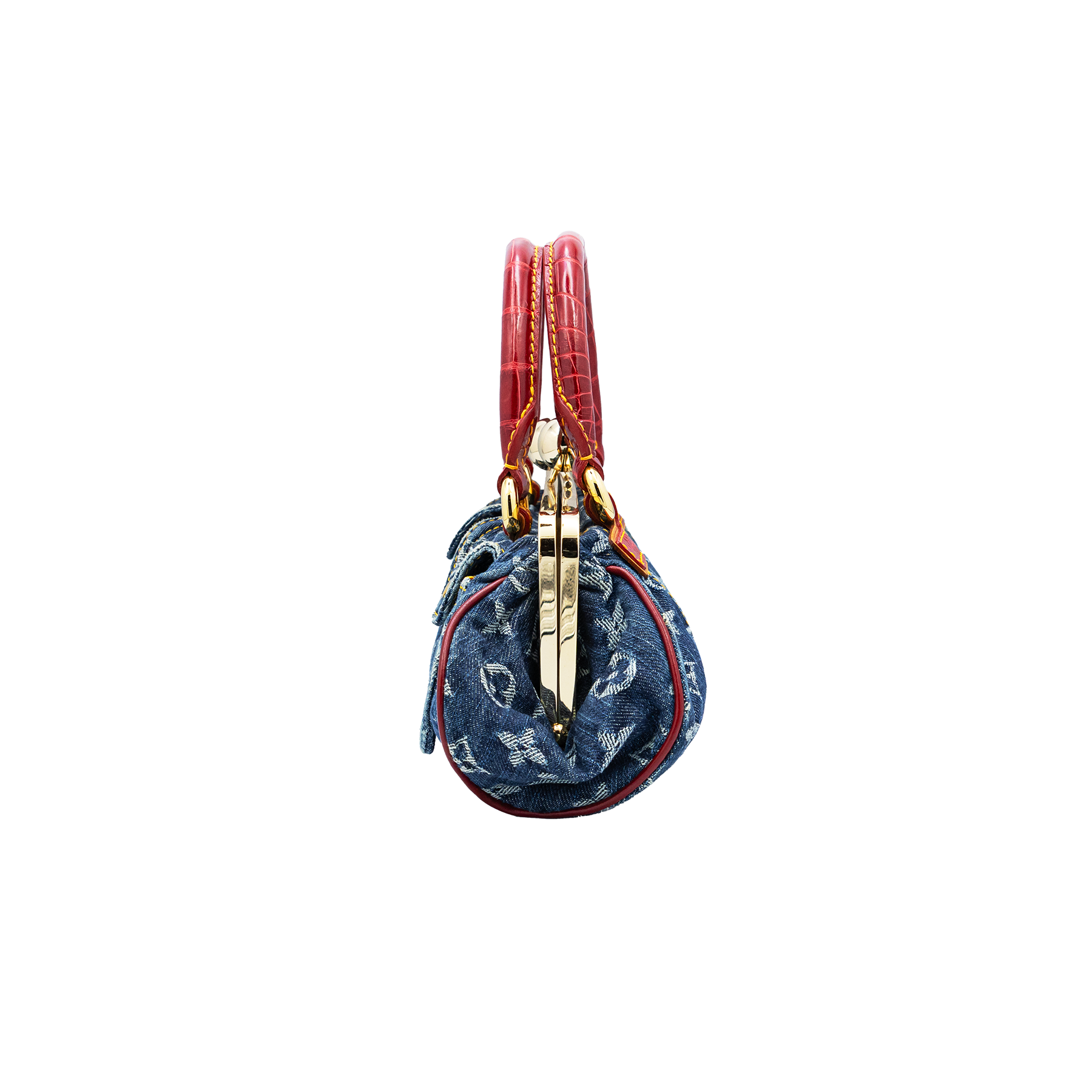 Louis Vuitton SAC Fermoir GM Blue/Red Monogram Denim & Alligator Bag 