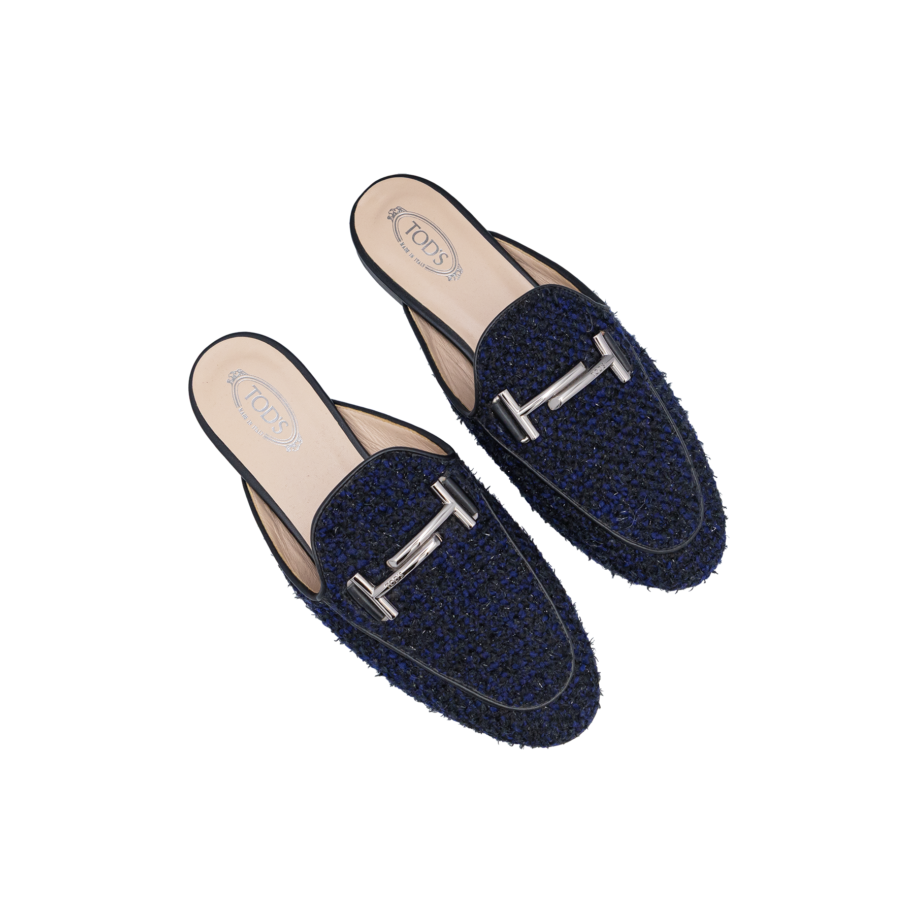 Tods Navy Blue Gommino Collapsible Heel Tweed & Leather Driving Shoes - Size 36.5 
