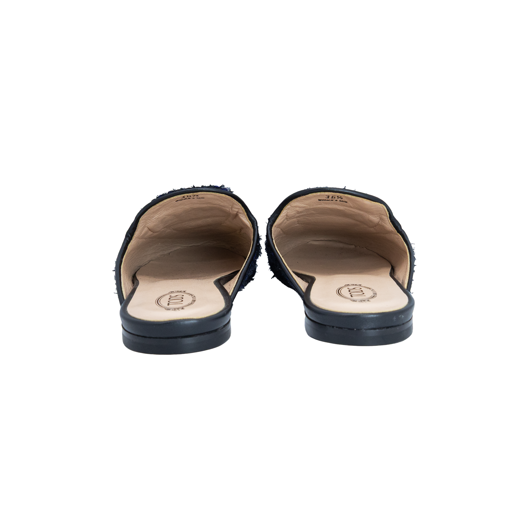 Tods Navy Blue Gommino Collapsible Heel Tweed & Leather Driving Shoes - Size 36.5 