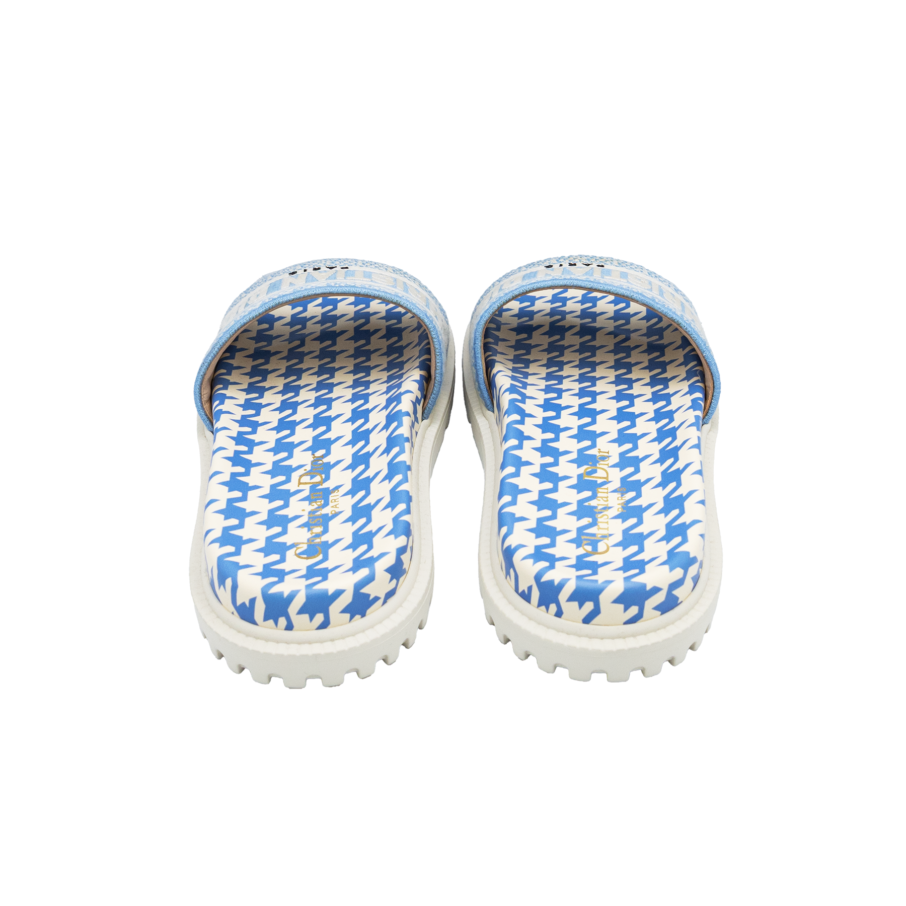 Dior Navy Blue/White Canvas Dway Flat Slides - Size 37 