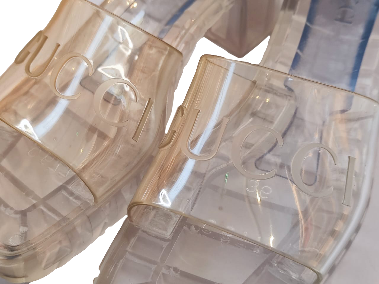 GUCCI TRANSPARENT RUBBER SLIPN ON HEELES SANDALS 36 My Store