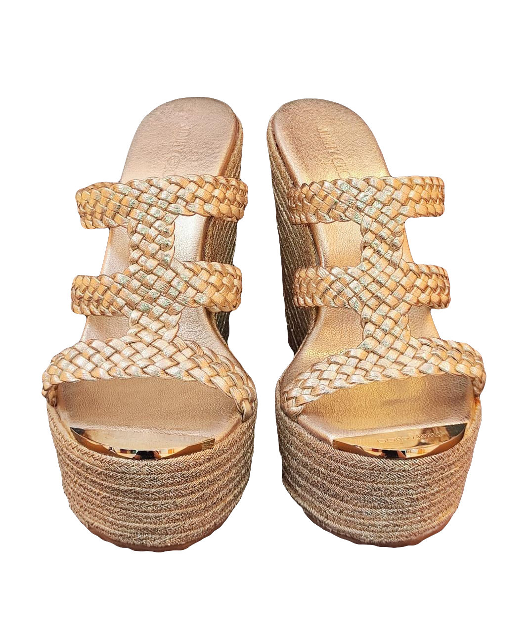 JIMMY CHOO GOLD PARODY BRAIDED LEATHER WEDGE SANDALS 38 My Store