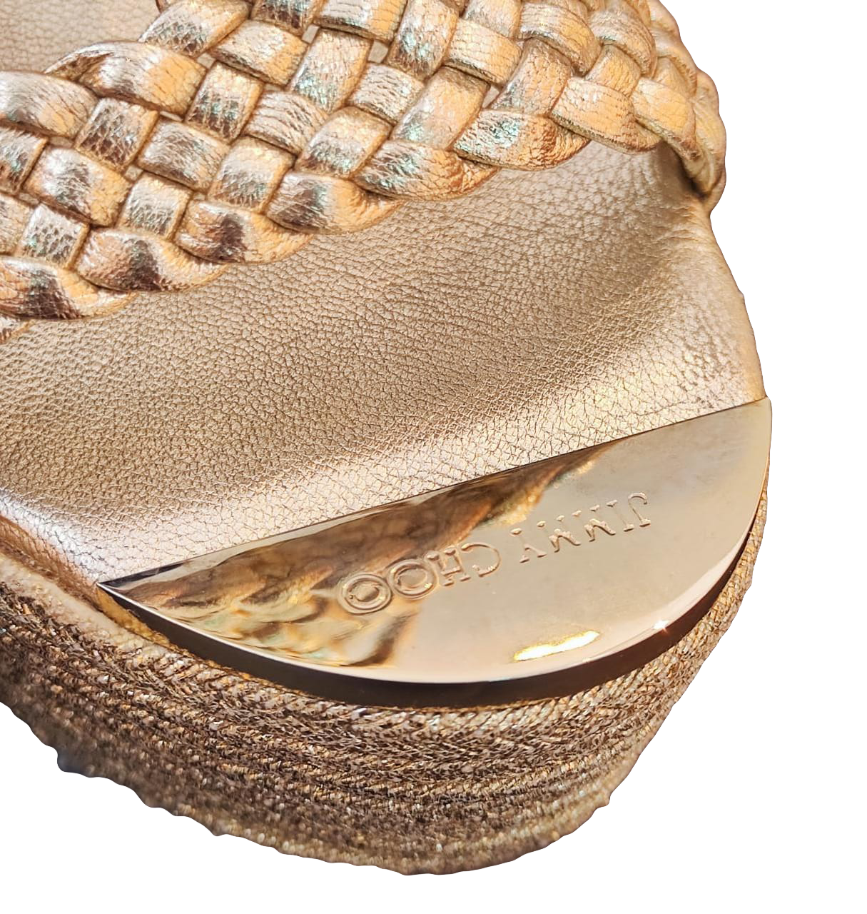 JIMMY CHOO GOLD PARODY BRAIDED LEATHER WEDGE SANDALS 38 My Store