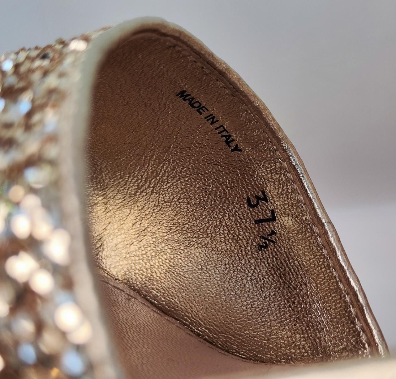 MIU MIU GOLD GLITTER DUST STRAPPY WEDGE SANDALS 37.5 My Store