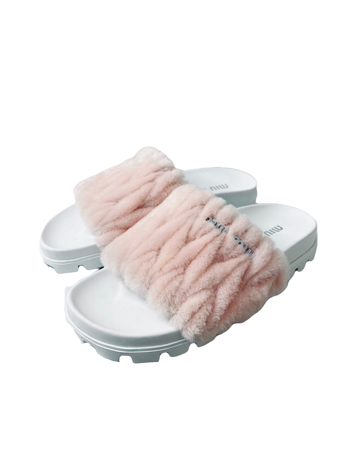 MIU MIU EMBROIDERED LOGO TERRY CLOTH SLIDES 8830 SIZE36.5 My Store