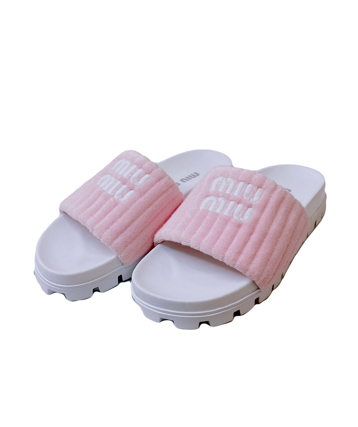 MIU MIU WHITE PINK LOGO SLIDES 36 My Store