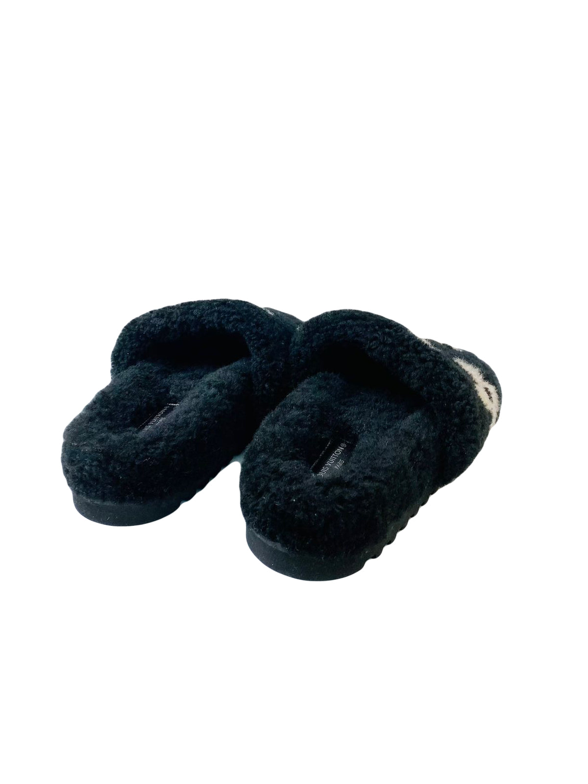 LOUIS VUITTON BLACK WHITE SHEARLING PASEO FLAT COMFORT MULES SC0221 SIZE 36 My Store