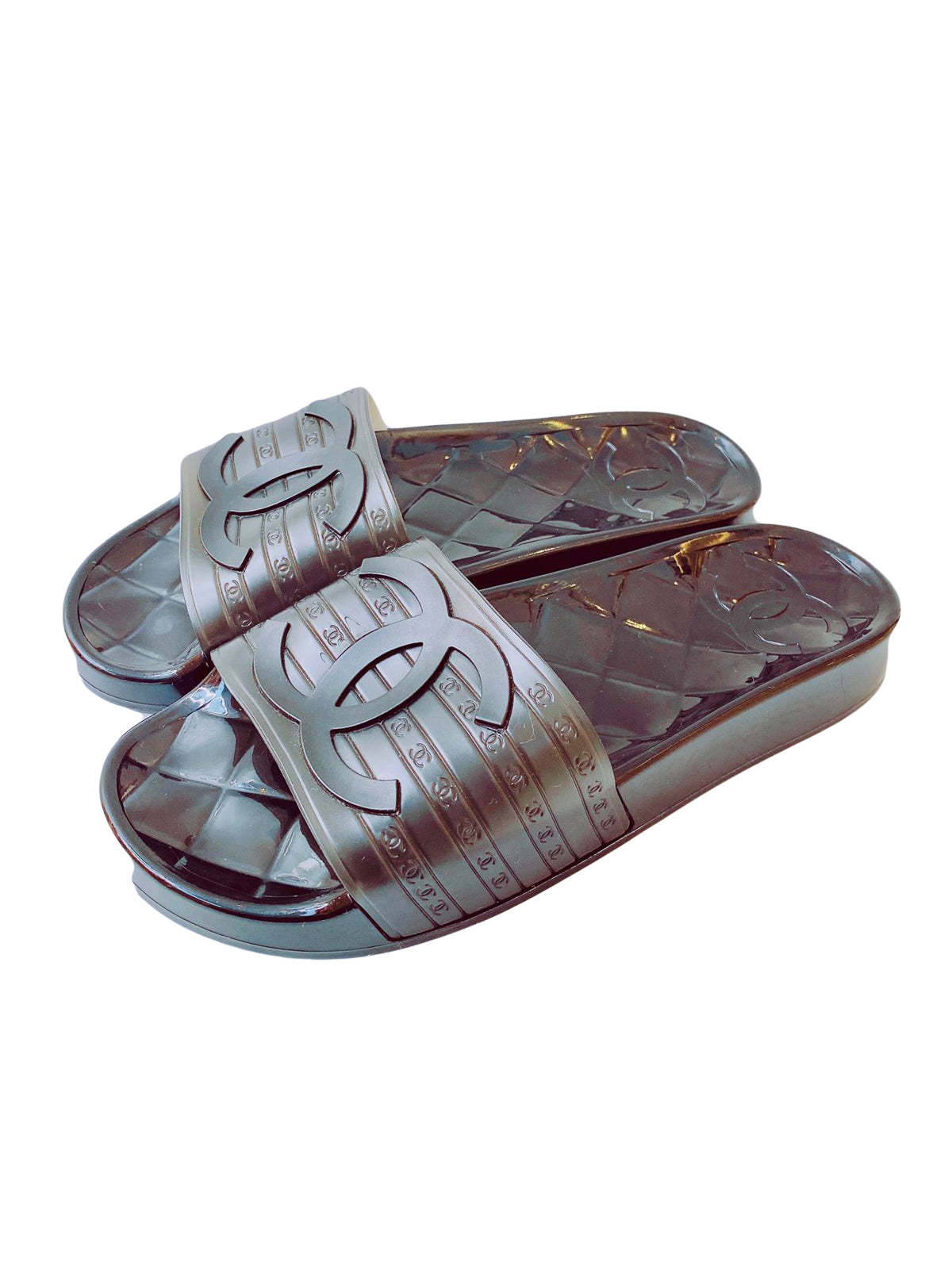 Chanel BLACK PVC JELLY CC SLIDES SANDALS 36 My Store