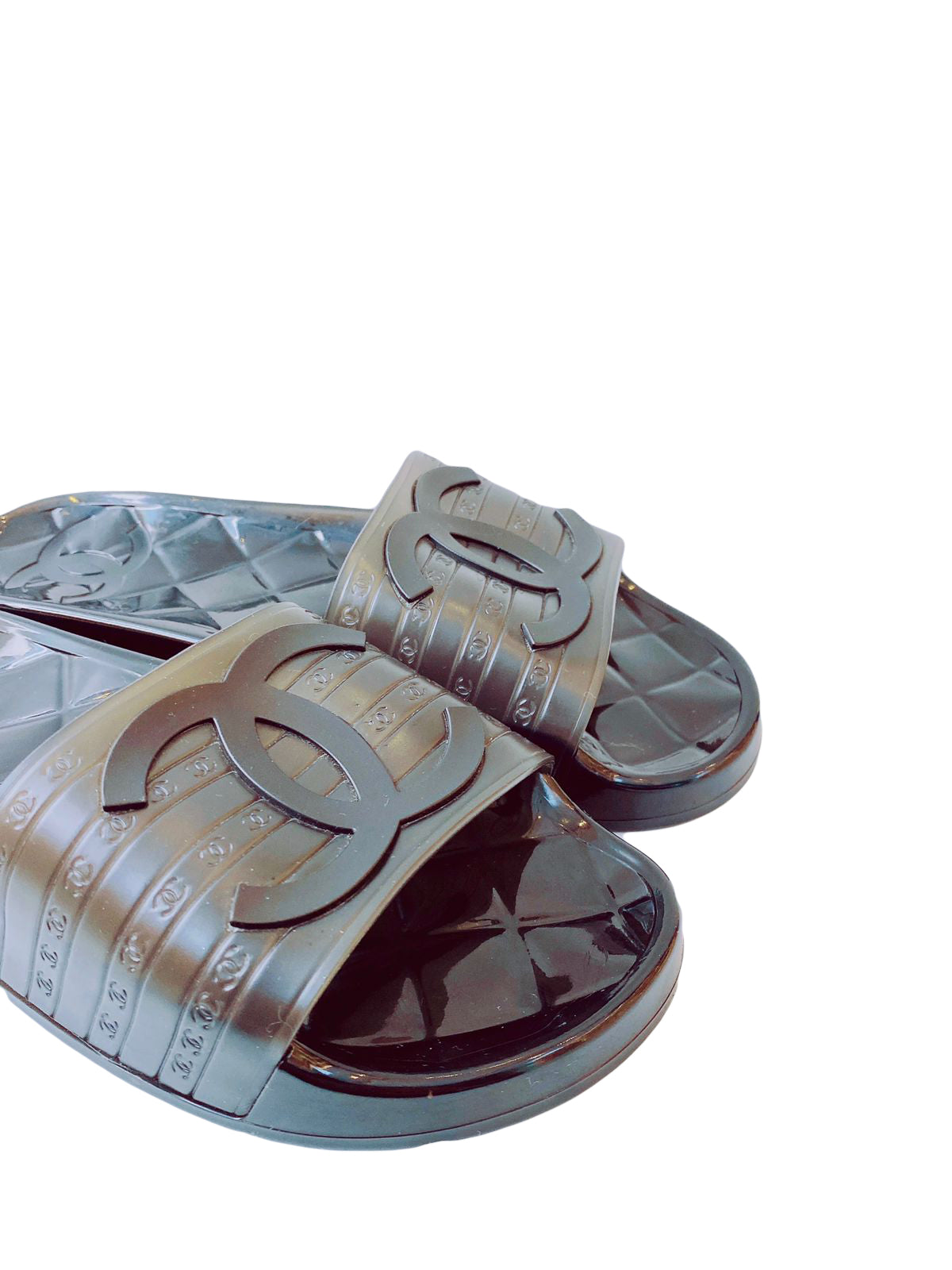 Chanel BLACK PVC JELLY CC SLIDES SANDALS 36 My Store