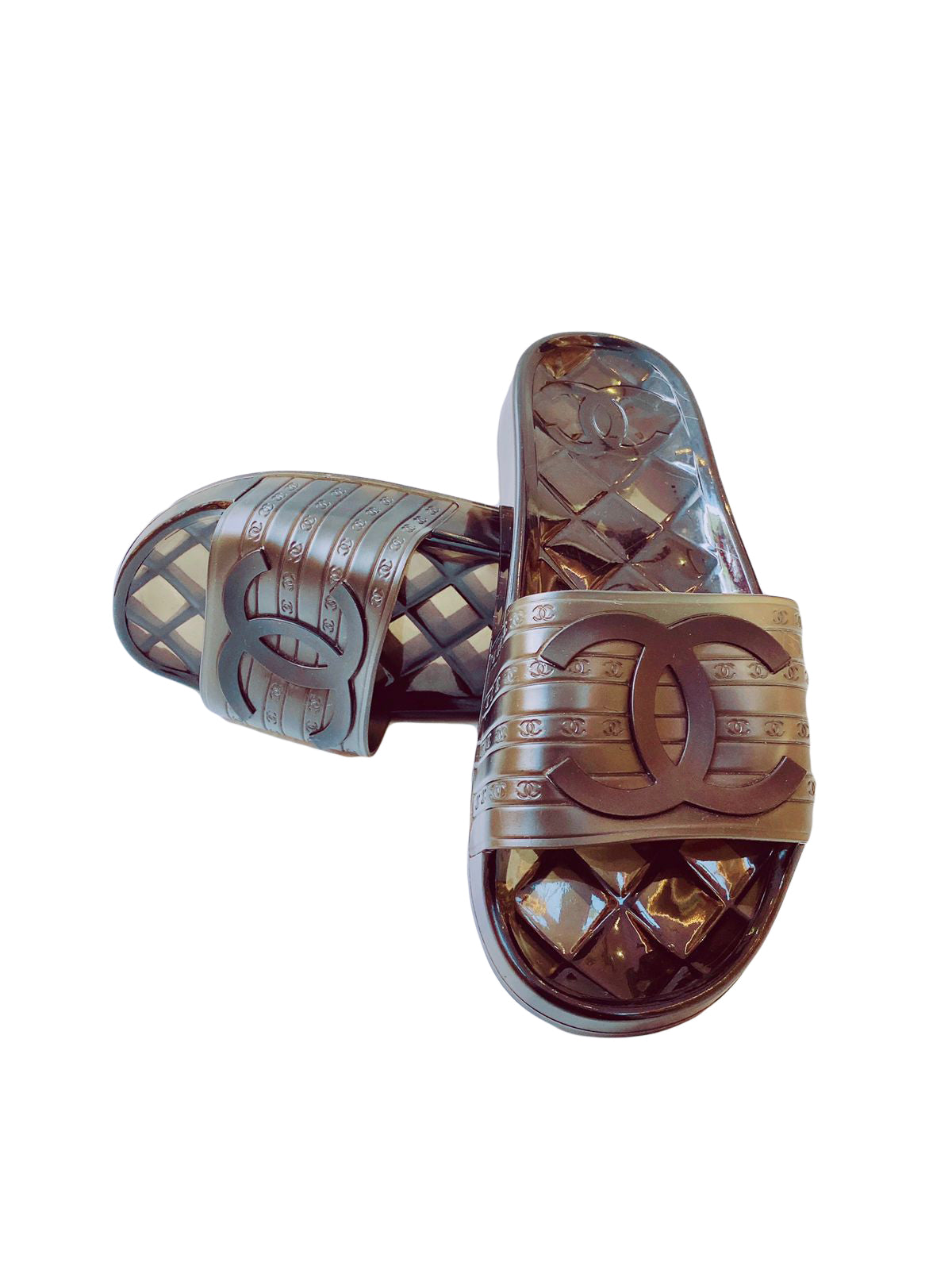 Chanel BLACK PVC JELLY CC SLIDES SANDALS 36 My Store