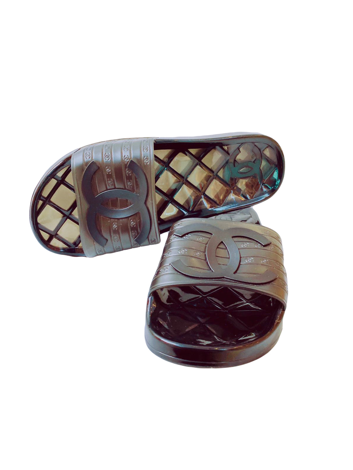 Chanel BLACK PVC JELLY CC SLIDES SANDALS 36 My Store