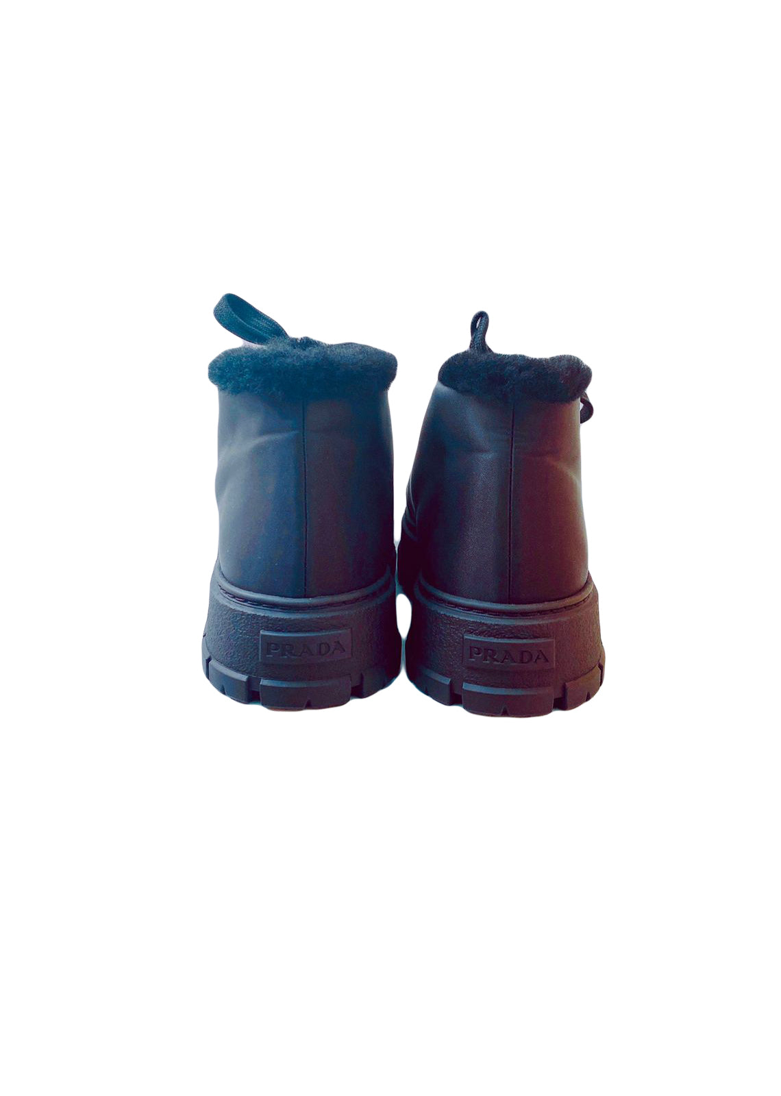 Prada BLACK NYLON LACE UP BOOTIES 37 My Store